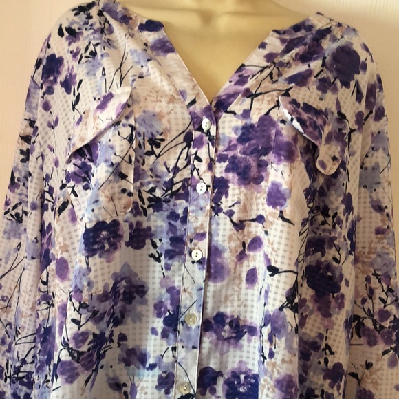 Women’s dainty Coral Bay violet lilac fall cuff sleeve floral blouse - Picture 5 of 12